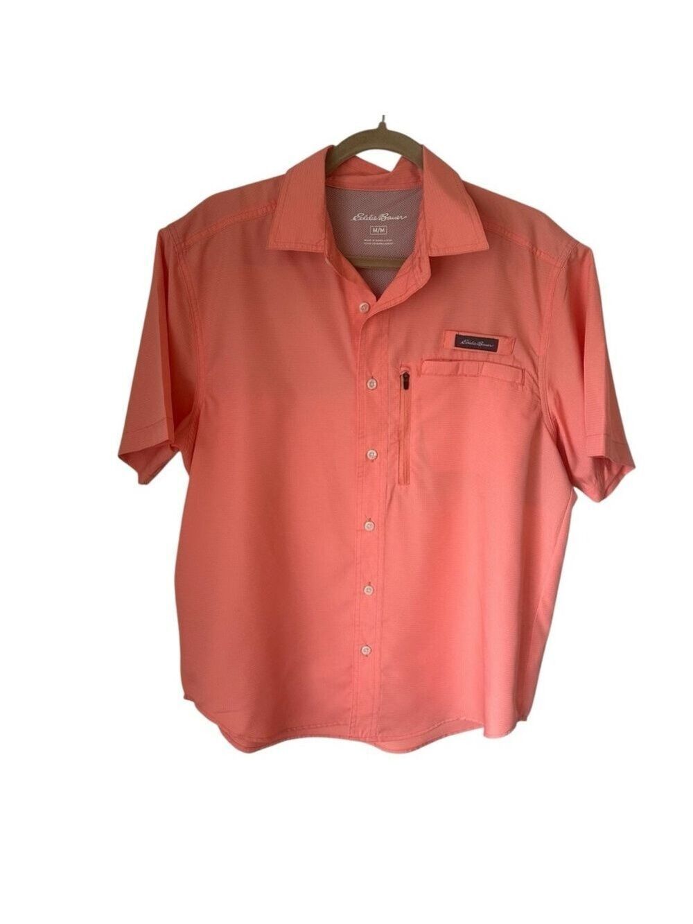 Eddie Bauer Men's Short Sleeve Woven Tech Shirt Medium Coral Button Down - Picture 2 of 6